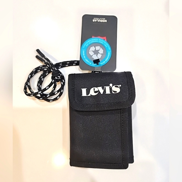 Mens Levi's Secure Tri-fold Wallet Black Tall Polyester Coin Wallets Pouch - Picture 1 of 7